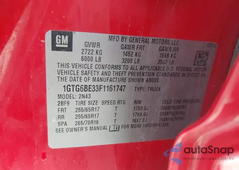 2015 GMC Canyon Sle из США, поврежденный, VIN 1GTG6BE33F1161747